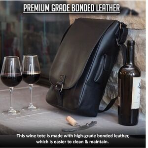Primeware Vino 2‎ Bottle Leather Wine Tote Suede Interior Black NWT Corkscrew